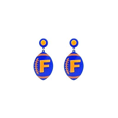 Orange and Blue F Football Earrings