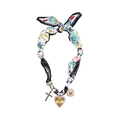 Multi Color Scarf Necklace with Charms