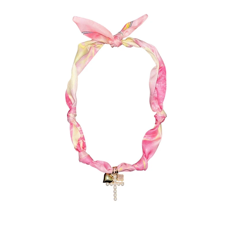 Pink Scarf Necklace with Charms