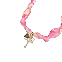 Pink Scarf Necklace with Charms