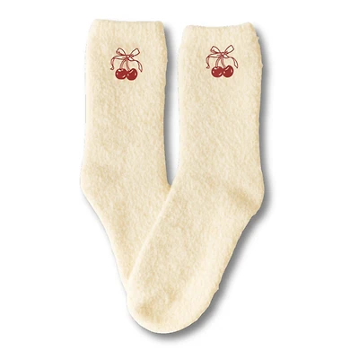 Cozy Embroidered Cherry Bow Icon Socks