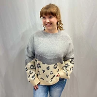 Chevron Animal Print Colorblock Pullover Sweater