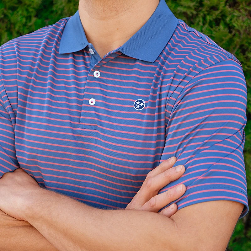 Tennessee Tri-Star Hester Stripe Polo Washed Navy and Red