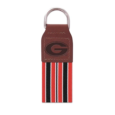 UGA Stripe Ribbon with Leather Block G Key Fob