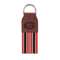 UGA Stripe Ribbon with Leather Block G Key Fob