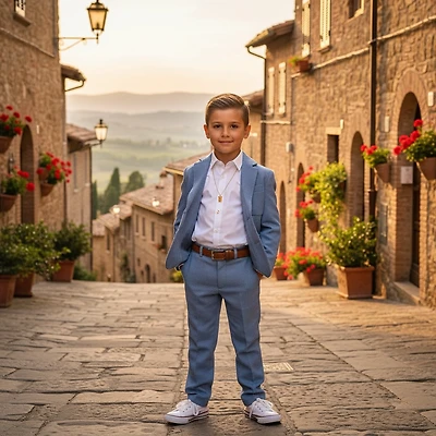 Ronaldo Boys Light Blue Slim Fit Suit Set