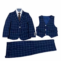Ronaldo Navy Blue Plaid 5 pc Suit