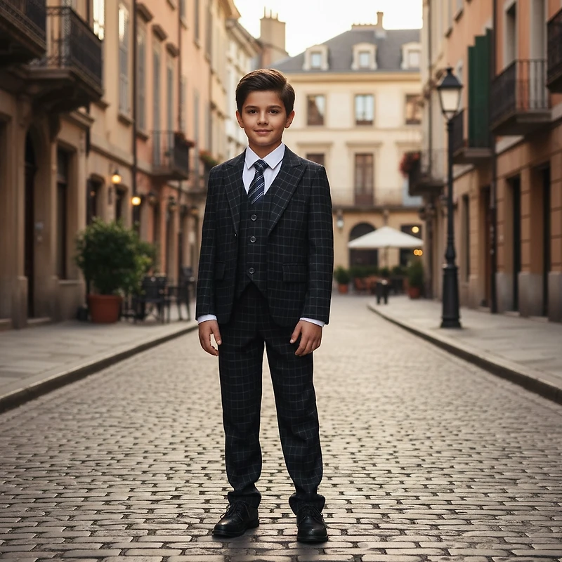 Ronaldo Charcoal Plaid 5 pc Suit