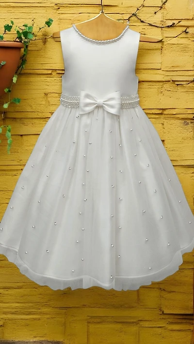 Paparazzi satin with pearl bodice First Communion Dress