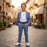 Ronaldo Boys Light Blue Slim Fit Suit Set