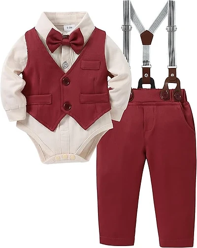 Paparazzi Burgundy/Cream Boys 5 pc Vest Set