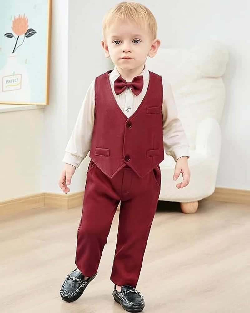Paparazzi Burgundy/Cream Boys 5 pc Vest Set