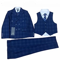 Ronaldo Blue Plaid Double Breasted 5 pc Suit
