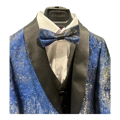 Ronaldo 5pc Designer Blue & Gold Tuxedo Suit