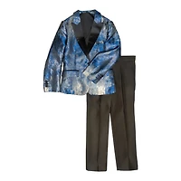 Ronaldo 5pc Designer Blue & Gold Tuxedo Suit