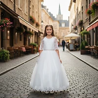 Paparazzi White Designer Flower Bud Bodice With Lace Sleeves