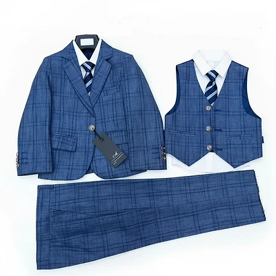 Ronaldo Blue Plaid 5 pc Suit