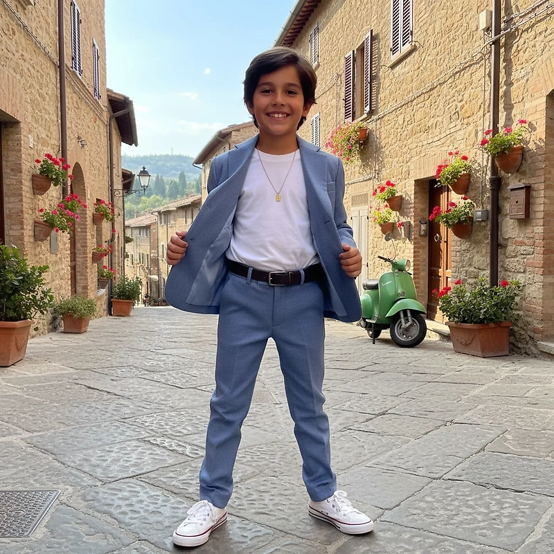 Ronaldo Boys Light Blue Slim Fit Suit Set
