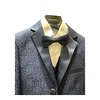 Ronaldo 5pc Designer Paisley Dark Blue Tuxedo Suit