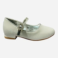 Girls White Glitter Communion Heel