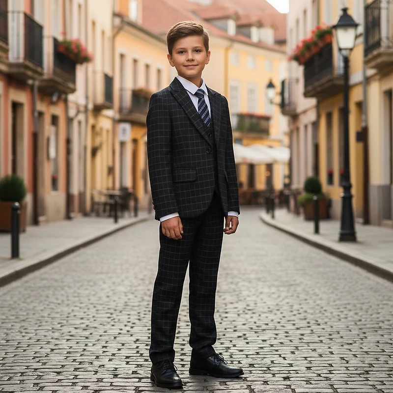 Ronaldo Charcoal Plaid 5 pc Suit