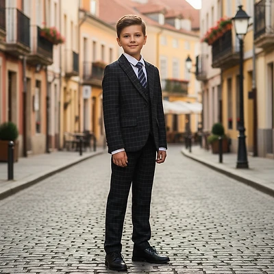 Ronaldo Charcoal Plaid 5 pc Suit