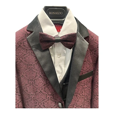 Ronaldo 5pc Designer Paisley Burgundy Tuxedo Suit