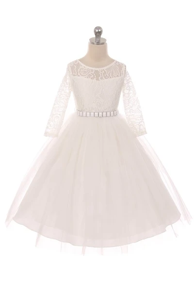 Couture Diamond design dress 3/4 lace sleeve Off White