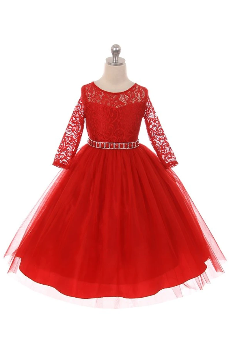 Couture Diamond design dress 3/4 lace sleeve Red