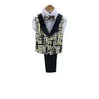 Ronaldo Black and Gold Printed Boys 4 pc Vest Set