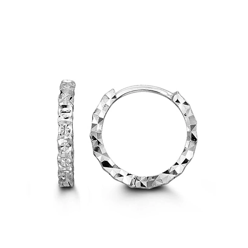 14MM Huggies Hoop Earrings in 10kt White Gold