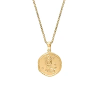 15MM Aquarius Zodiac Disc Pendant in 10kt Yellow Gold with Chain