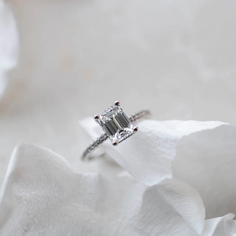 Emerald Cut Luxe Engagement Ring with 2.31 Carat TW of Diamonds in 18kt White Gold