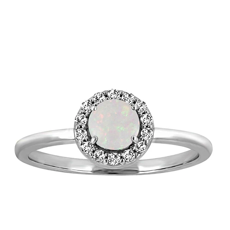 Ring with Genuine Opal and Cubic Zirconia in Sterling Silver
