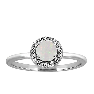 Ring with Genuine Opal and Cubic Zirconia in Sterling Silver