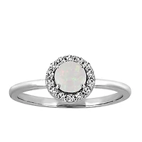 Ring with Genuine Opal and Cubic Zirconia in Sterling Silver