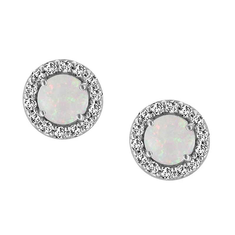 Earrings with Genuine Opal and Cubic Zirconia in Sterling Silver