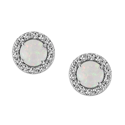 Earrings with Genuine Opal and Cubic Zirconia in Sterling Silver