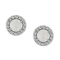 Earrings with Genuine Opal and Cubic Zirconia in Sterling Silver