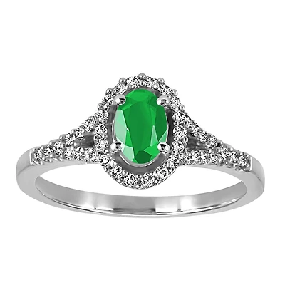 Ring with Emerald and .20 Carat TW of Diamonds in 10kt White Gold