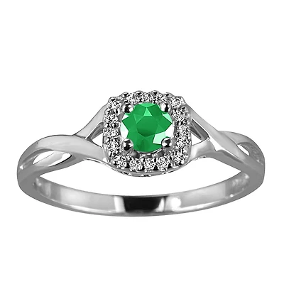 Ring with Emerald and .08 Carat TW of Diamonds in 10kt White gold