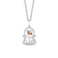 Enchanted Disney Belle Rose Pendant with .10 Carat TW of Diamonds in Sterling Silver and 10kt Rose Gold with Chain