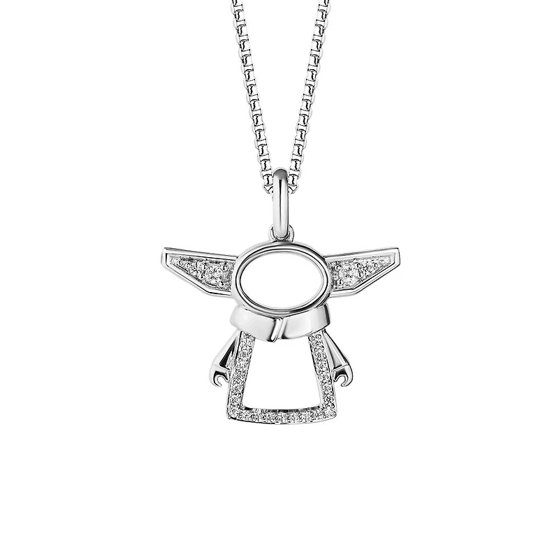 Star Wars Grogu Pendant with .13 Carat TW of Diamonds in Sterling Silver with Chain