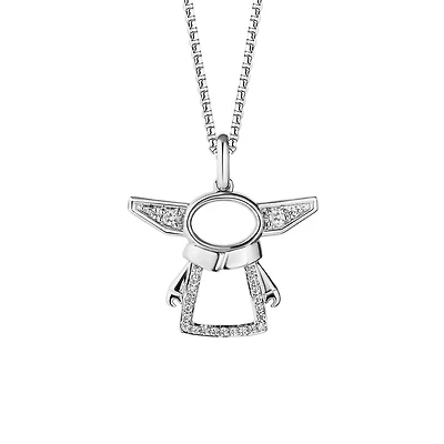 Star Wars Grogu Pendant with .13 Carat TW of Diamonds in Sterling Silver with Chain
