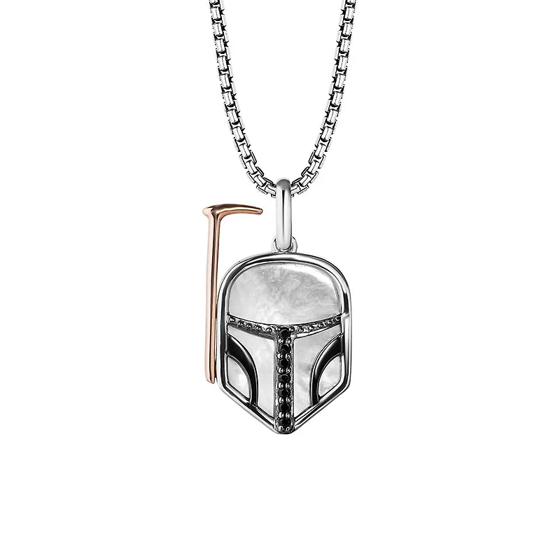 Star Wars Boba Fett Pendant with .06 Carat TW of Diamonds and Mother of Pearl in Sterling Silver and 10kt Rose Gold with Chain