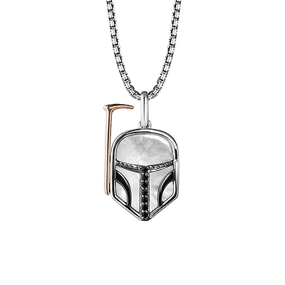 Star Wars Boba Fett Pendant with .06 Carat TW of Diamonds and Mother of Pearl in Sterling Silver and 10kt Rose Gold with Chain