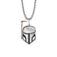 Star Wars Boba Fett Pendant with .06 Carat TW of Diamonds and Mother of Pearl in Sterling Silver and 10kt Rose Gold with Chain