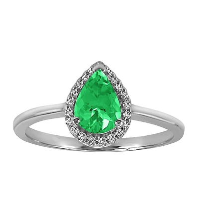 Ring with Emerald and .09 Carat TW of Diamonds in 10kt White Gold