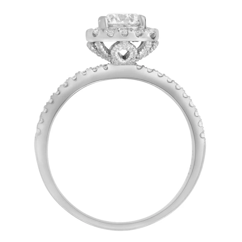 Northern Facet Ideal Cut Halo Engagement Ring with Carat TW of Diamonds in 18kt White Gold