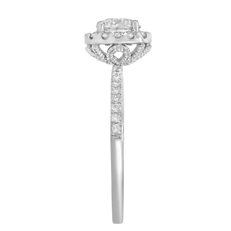 Northern Facet Ideal Cut Halo Engagement Ring with Carat TW of Diamonds in 18kt White Gold